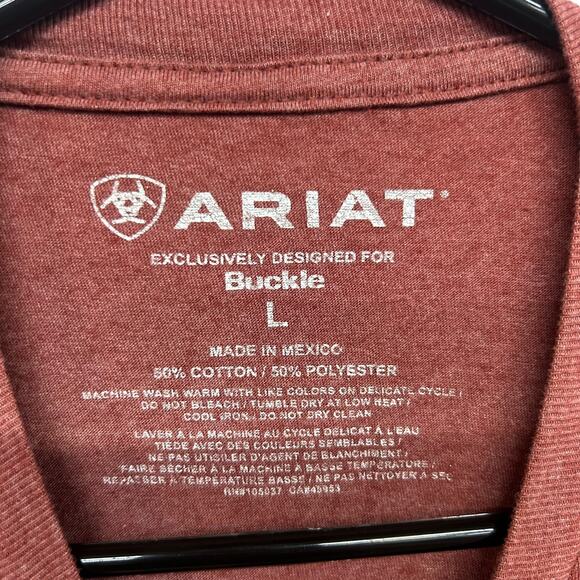 Western Cowboy Core Ariat Buckle Men’s Rust Red Aztec Graphic Tee Short Sleeve L - Picture 2 of 3